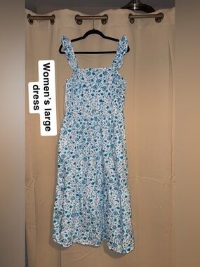 Blue Floral Women's Sundress - Sleeveless Ruffle Straps